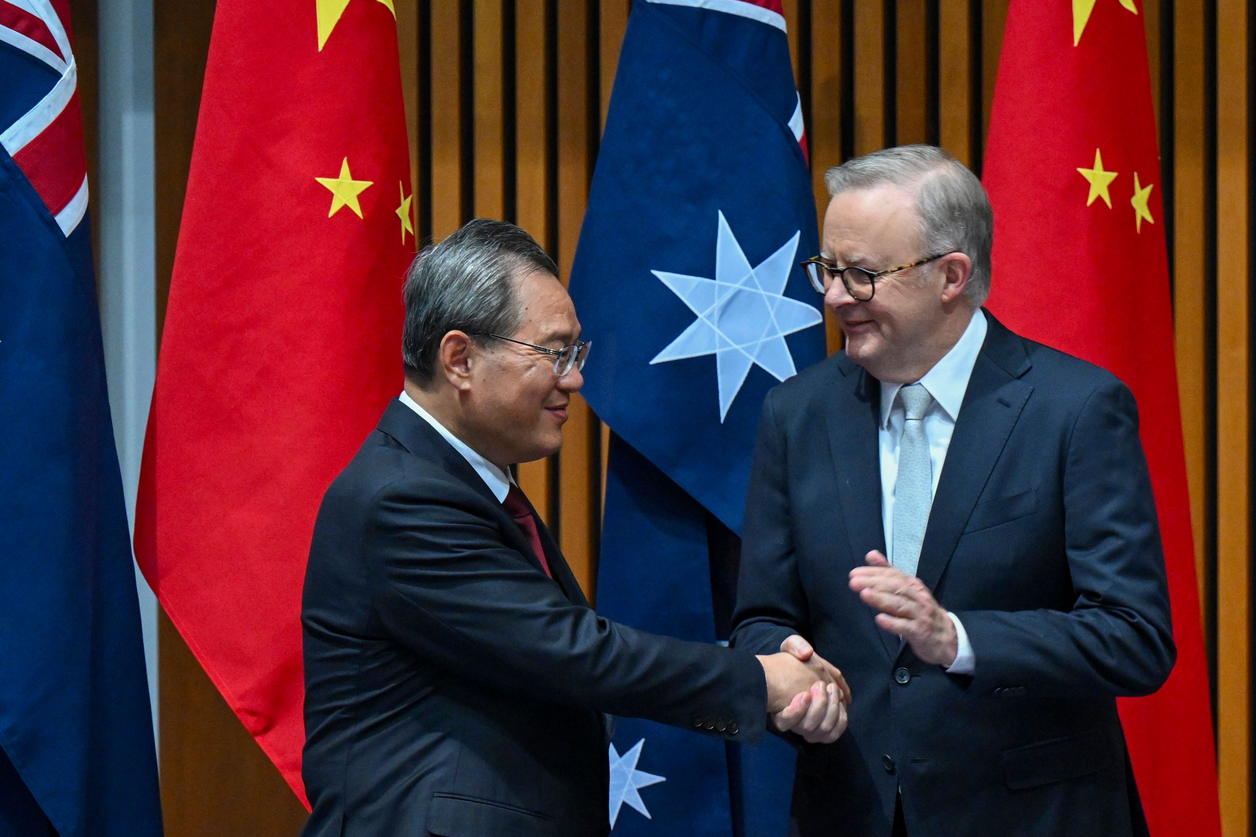2024年6月17日，澳洲總理艾班尼斯（Anthony Albanese）在坎培拉會見中國國務院總理李強。（美聯社）