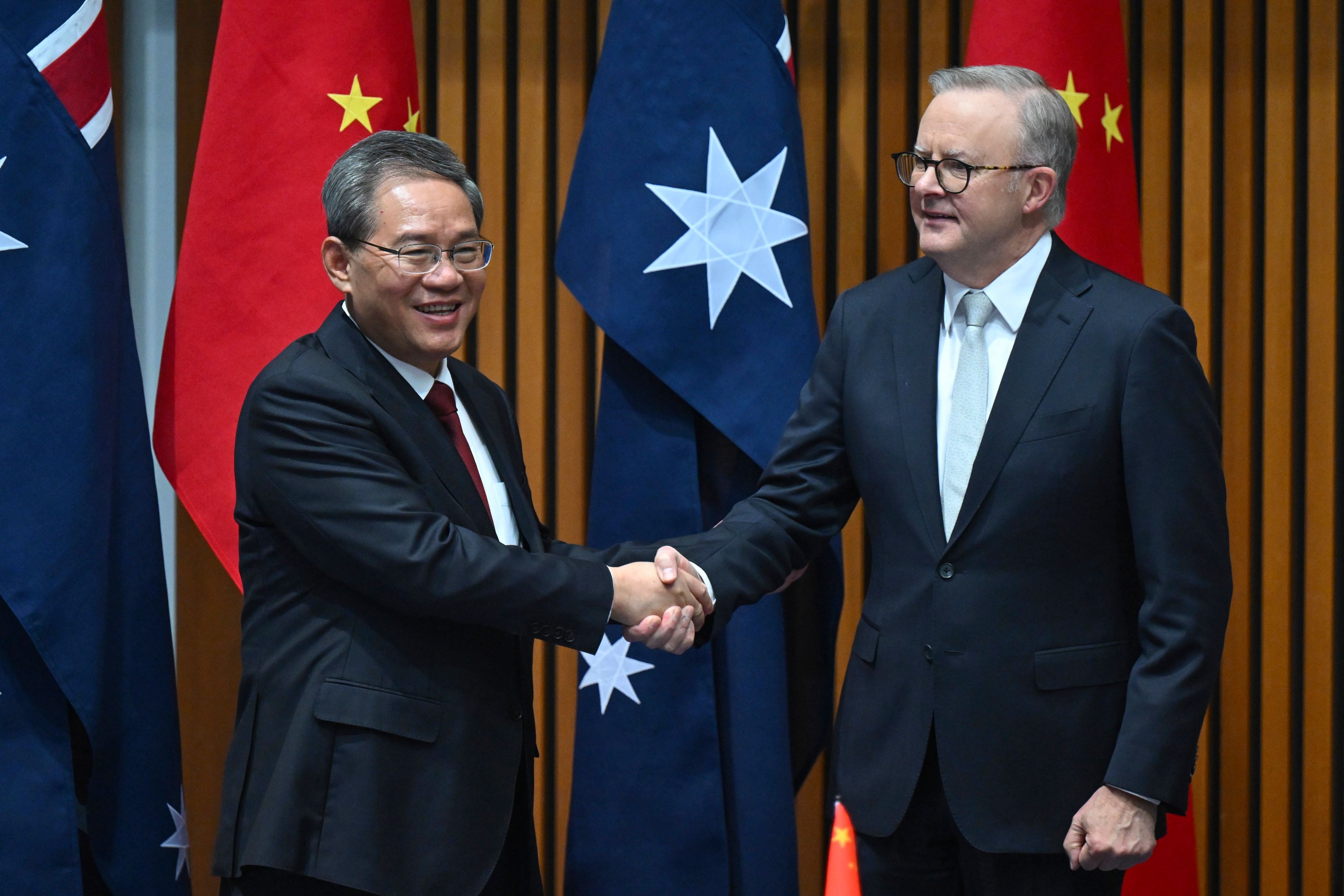 2024年6月17日，澳洲總理艾班尼斯（Anthony Albanese）在坎培拉會見中國國務院總理李強。（美聯社）