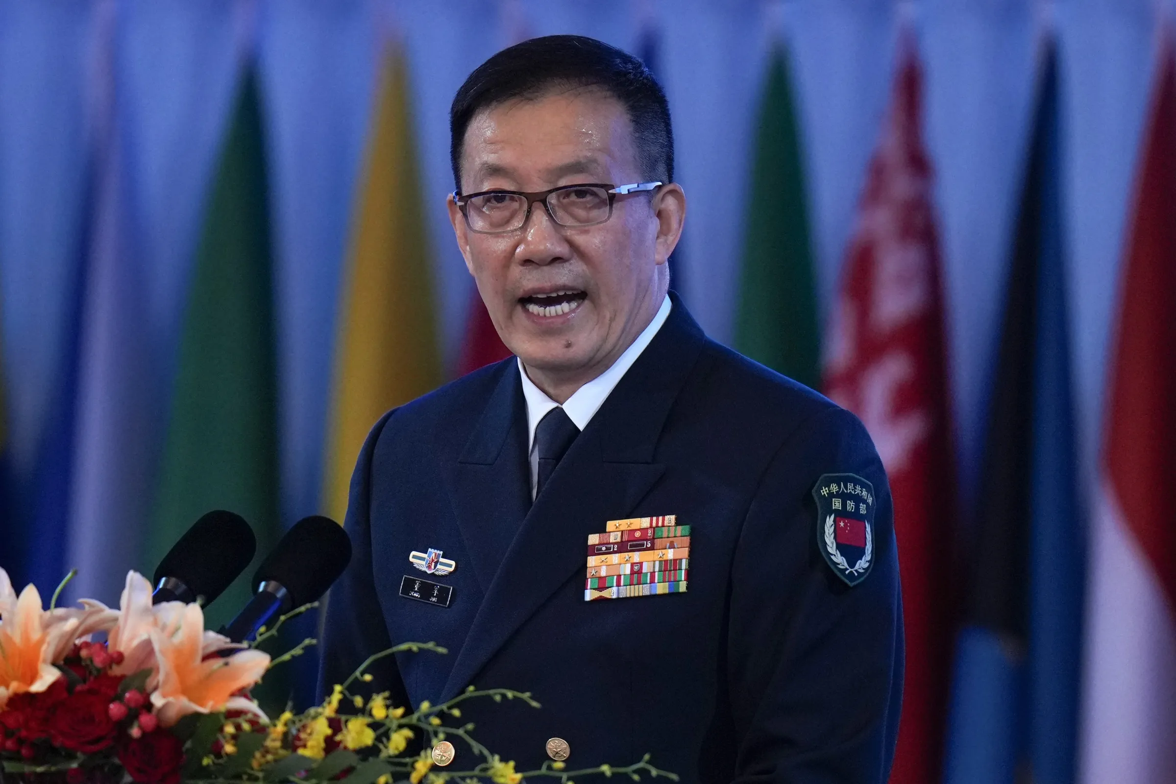 2024年9月13日，中國國防部部長董軍在第十一屆香山論壇開幕式致辭。（美聯社）