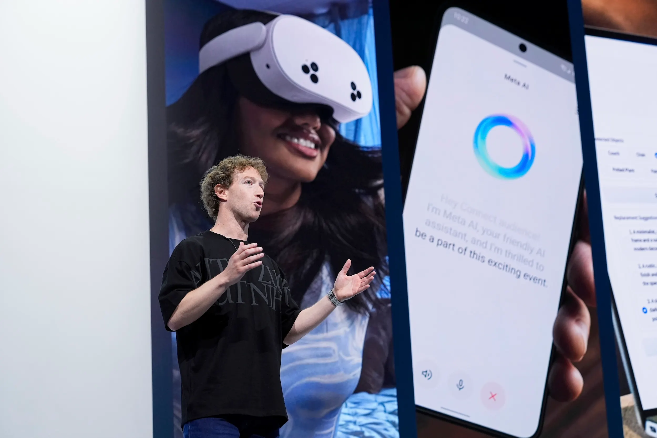 2024年9月25日，Meta公司在美國加州舉辦Connect 2024年度開發者大會，由祖克柏親自主持，發表多項AI服務與新品。（美聯社）