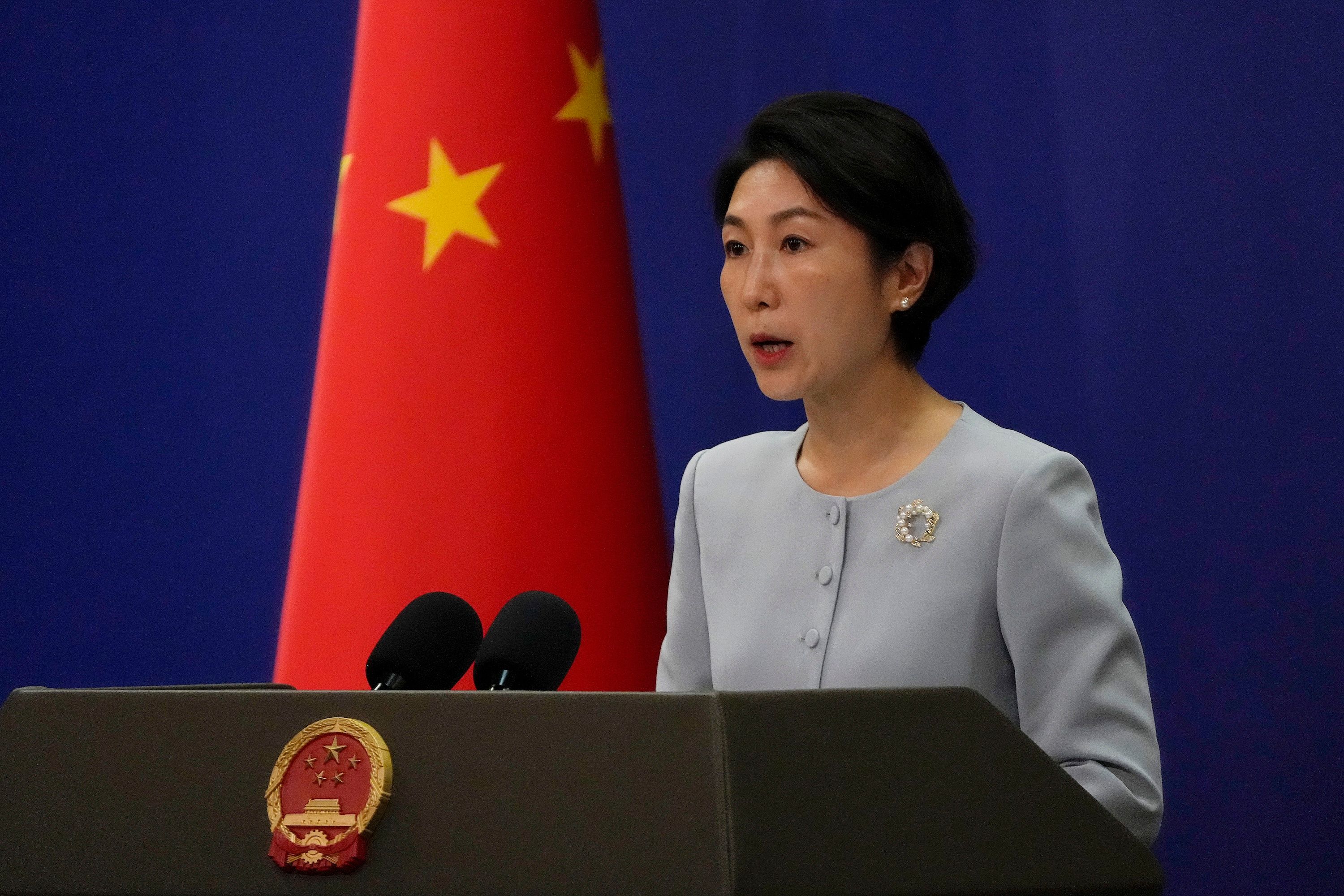 2024年8月19日，中國外交部發言人毛寧在外交部記者會上發言。（美聯社）