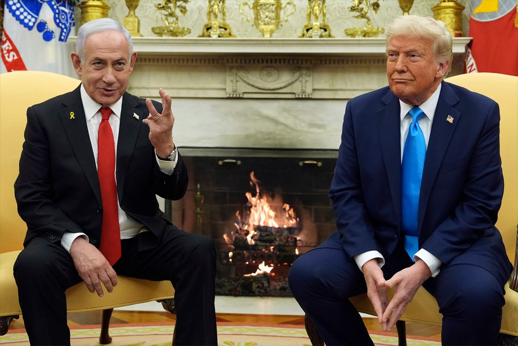 2025年2月4日。米国大統領トランプ（Donald Trump）とイスラエル首相ネタニヤフ（Benjamin Netanyahu）がホワイトハウスで記者会見を行った。(AP)