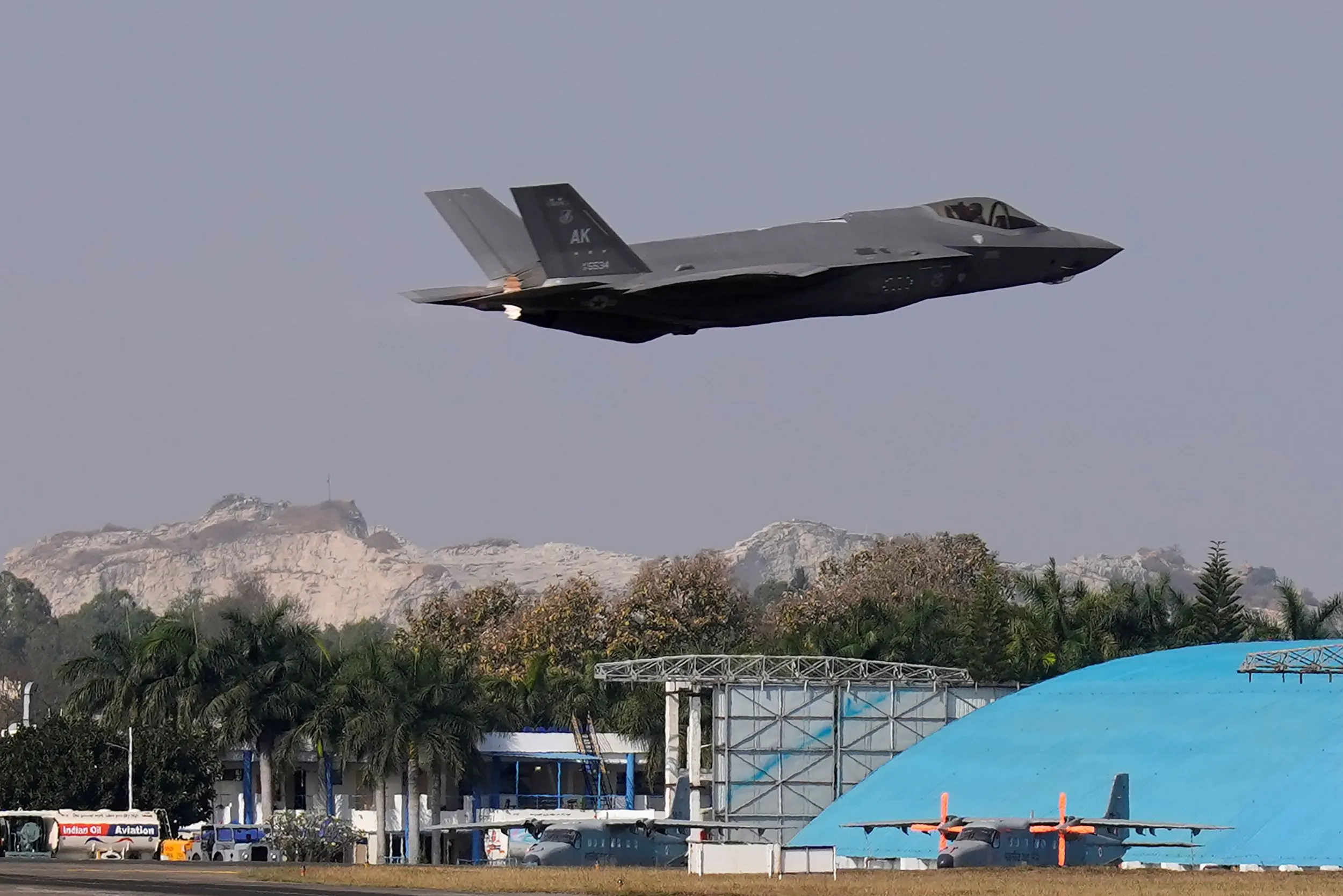 參與印度航空展的美軍現役F-35A戰機。（美聯社）