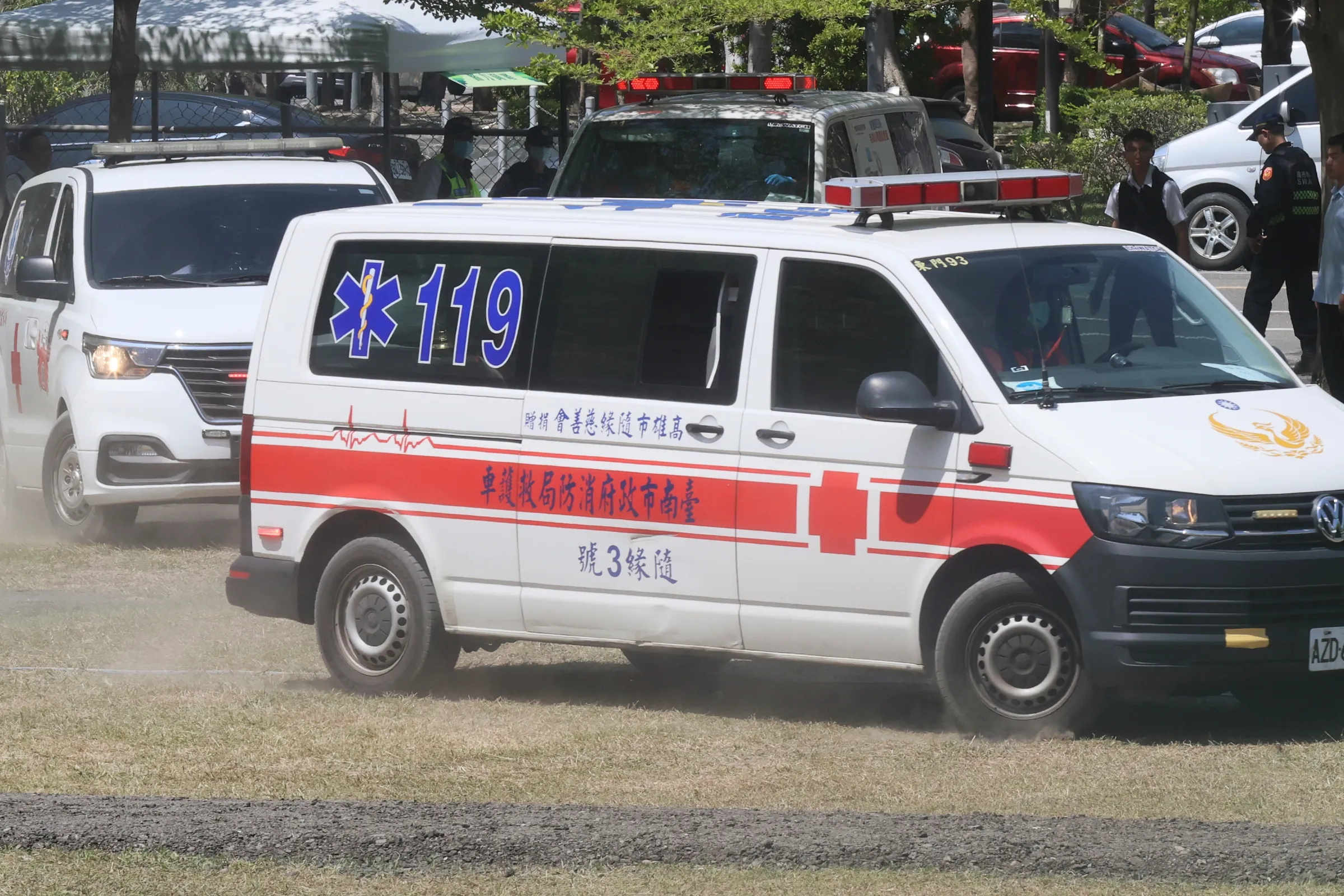 Whole-of-Society Defense Resilience Committee field exercise in Tainan on March 27, 2025, showing expanded emergency medical facility drills.