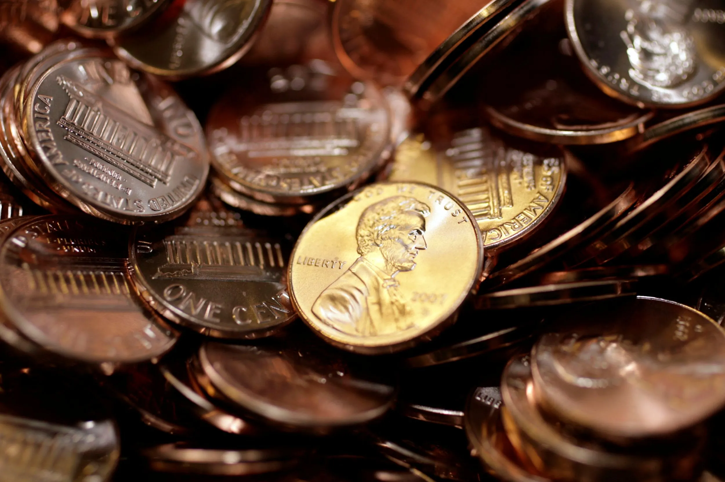 ドル通貨の最小単位1セント硬貨。（美聯社）