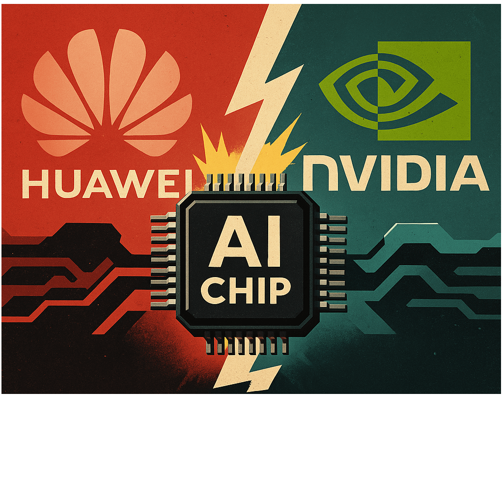 兩大AI晶片製造商——華為與輝達。（圖片來源：Open AI生成）