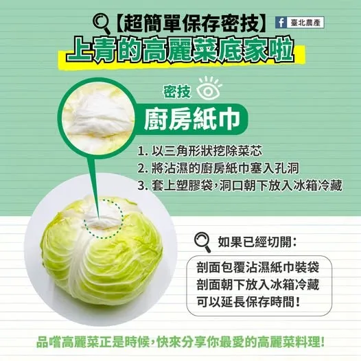 北農分享1簡單方法，輕鬆封印高麗菜的鮮甜。（圖／取自北農）