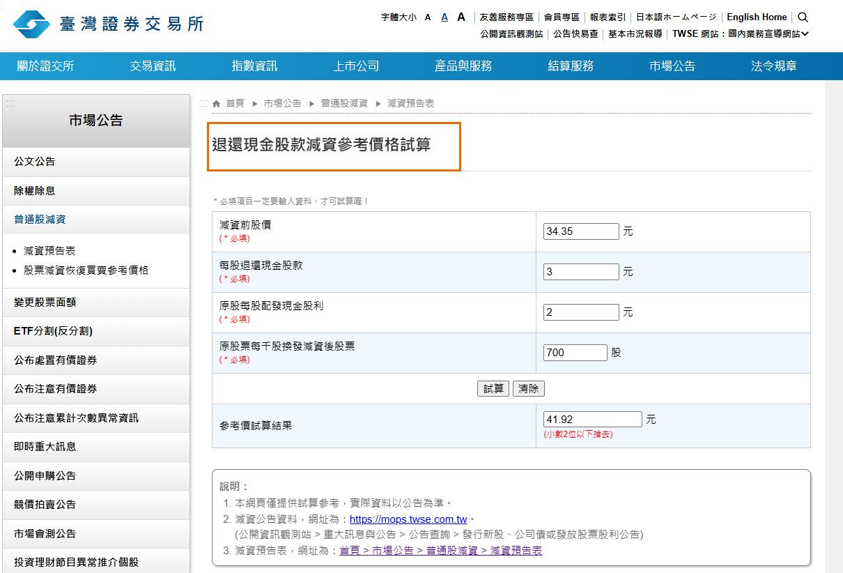 大原則都是現金減資前與減資後，持股總市值不變。（圖／玩股網提供）