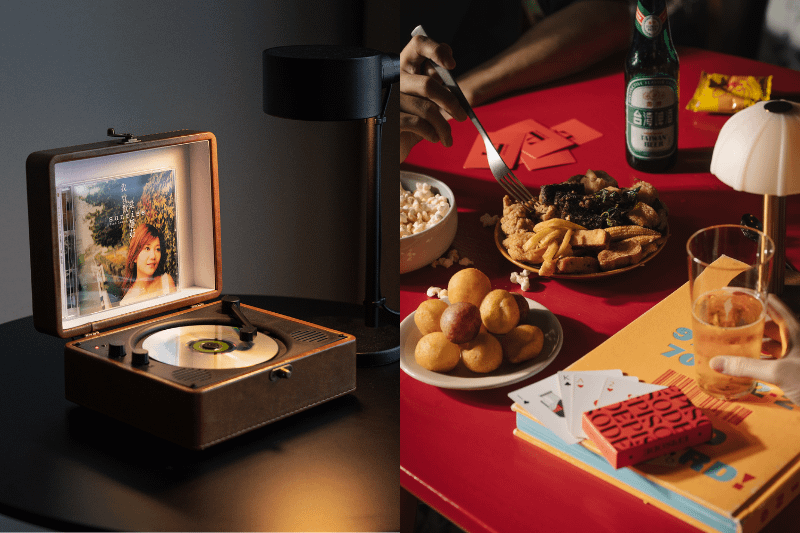 每間房間均備有精選華語 CD 與復古播放器。推出房客專屬「最台的黑皮兩小時」，提供 EPISODE 每月精選酒款暢飲，並搭配富有台式回憶的小吃。(圖片提供：大安伊普索)