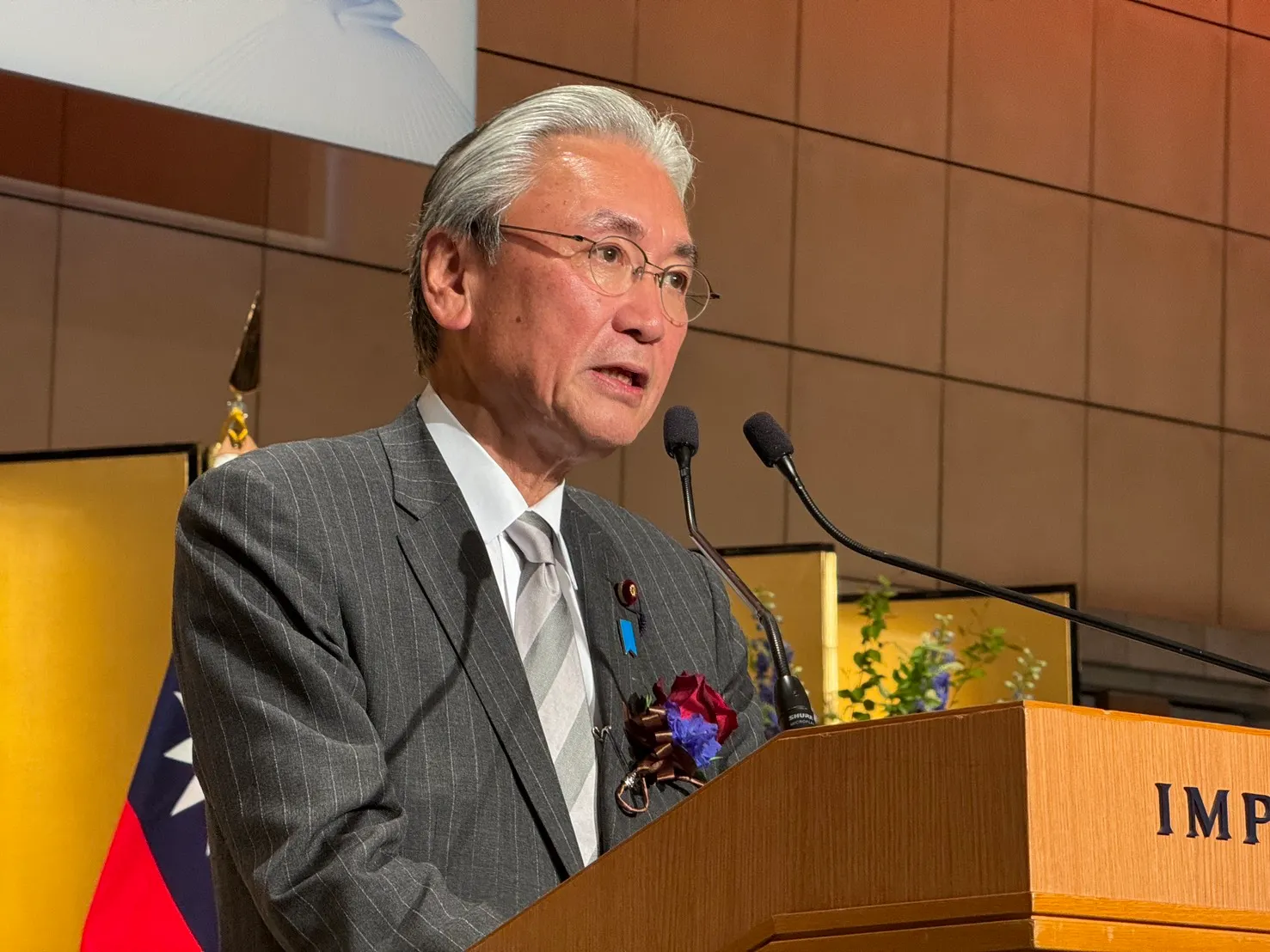 20250522-台日巴三国友好酒会、日華懇談会会長古屋圭司。（黃信維撮影）