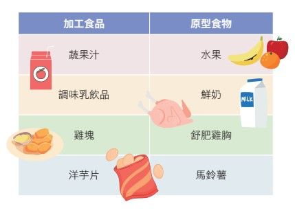 加工食物與原型食物比較。（圖／橙實文化提供）