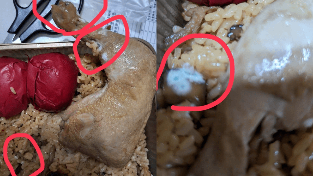 一名網友購買了彌月油飯要分送給親友，卻發現油飯嚴重發霉。（圖／翻攝自爆料公社）