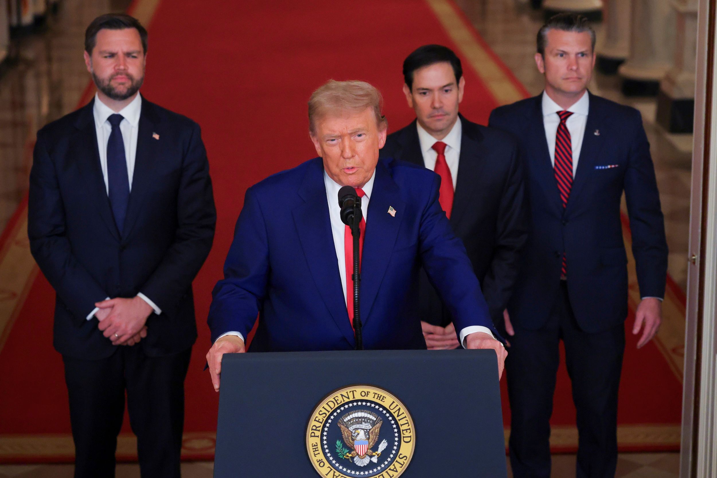 2025年6月21日、アメリカのトランプ大統領はホワイトハウスで演説を行い、イランでの爆撃行動について説明しました。（AP通信）