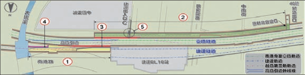 圖6、南港站東端預留北宜隧道及第三隧道機制平面示意圖。（取自中華技術No.100 special report Oct. 2013）