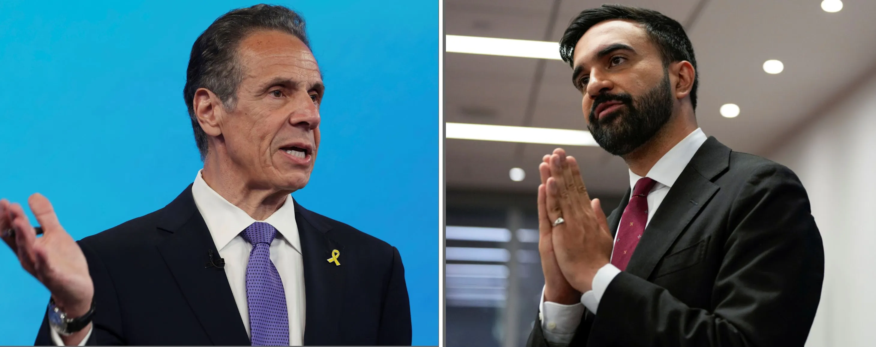 紐約市長民主黨初選結果出爐，州議員曼達尼（右）逆襲打敗前州長古莫。（美聯社）