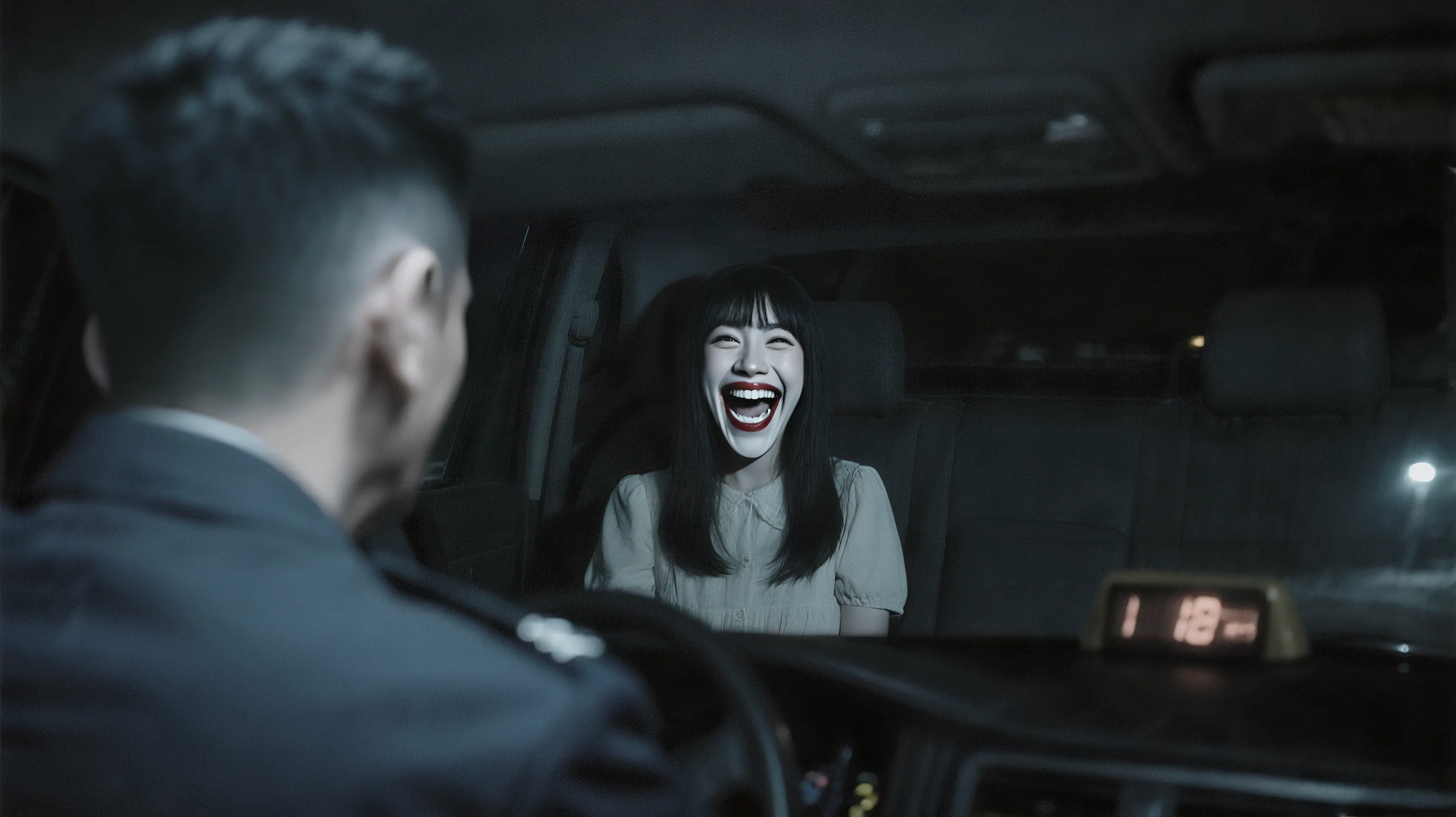 阿義後座的女孩表情十分詭異。