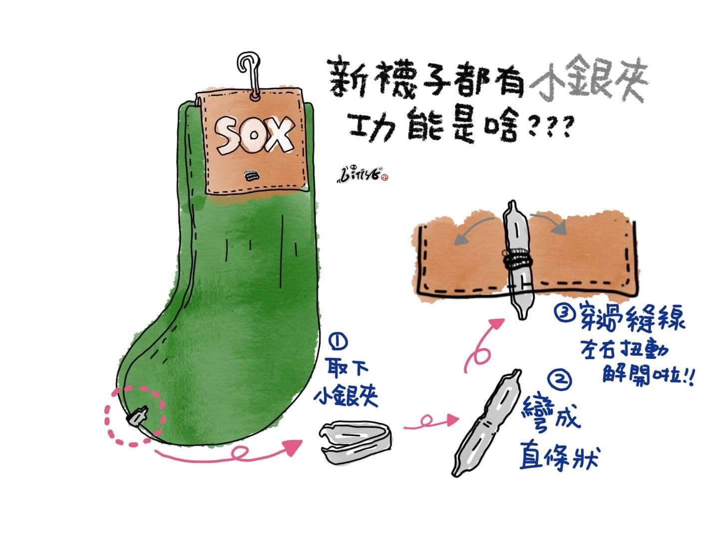 襪子上小銀夾功能曝光。（圖／Littse & Vanita手牽手 一起去郊遊提供）