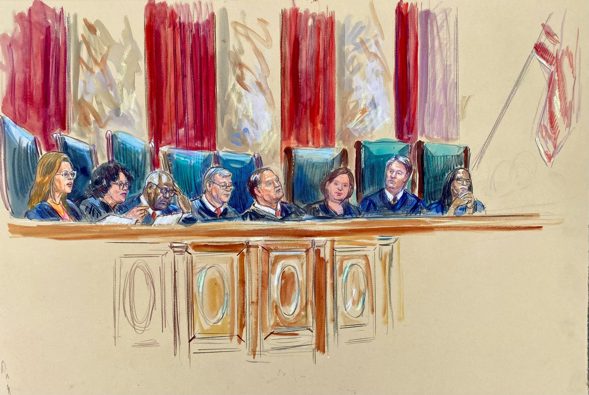 美國聯邦最高法院大法官正在宣讀裁決結果。（美聯社）