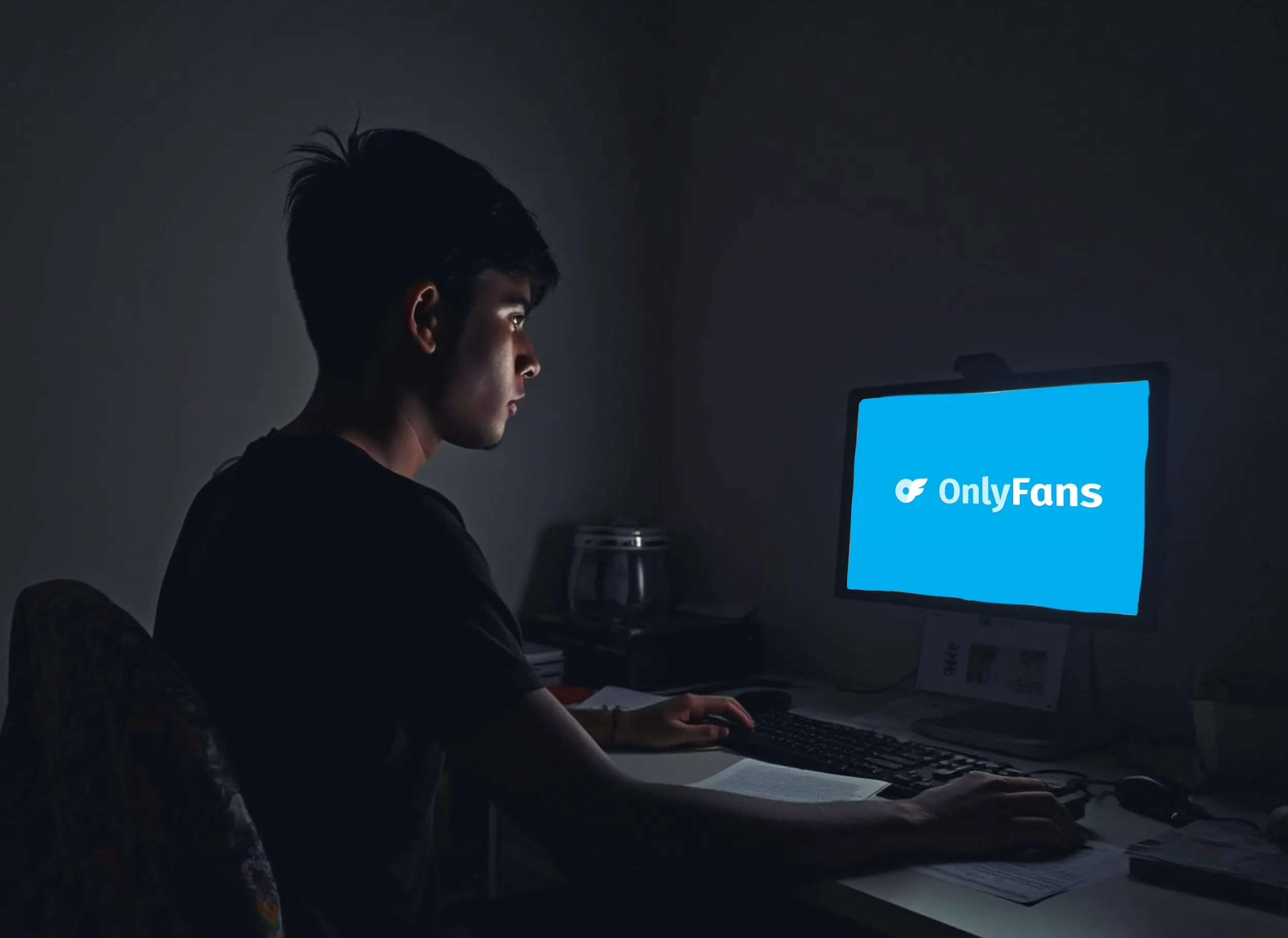 年輕男性觀看OnlyFans示意圖。（由FLUX 1.1 [pro]繪製）