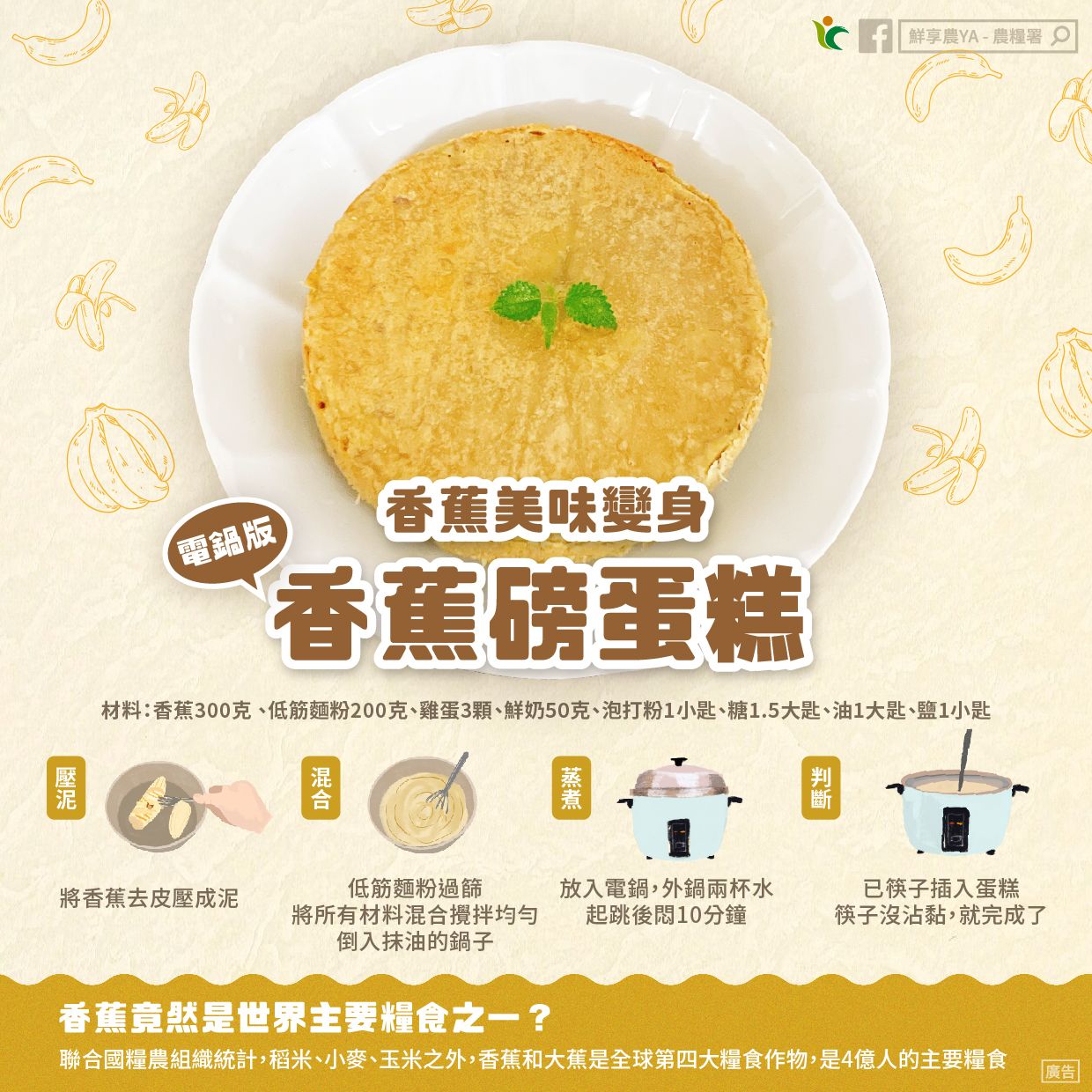 香蕉磅蛋糕食譜。（圖／取自農糧署）