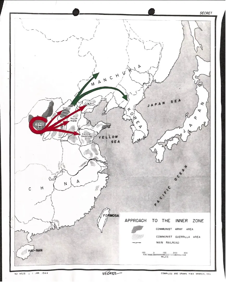 20250708-美國戰略情報局對日本帝國「核心地帶」的滲透計劃，起初以延安為據點，後改為西安。（取自美國國家檔案館，許劍虹提供）