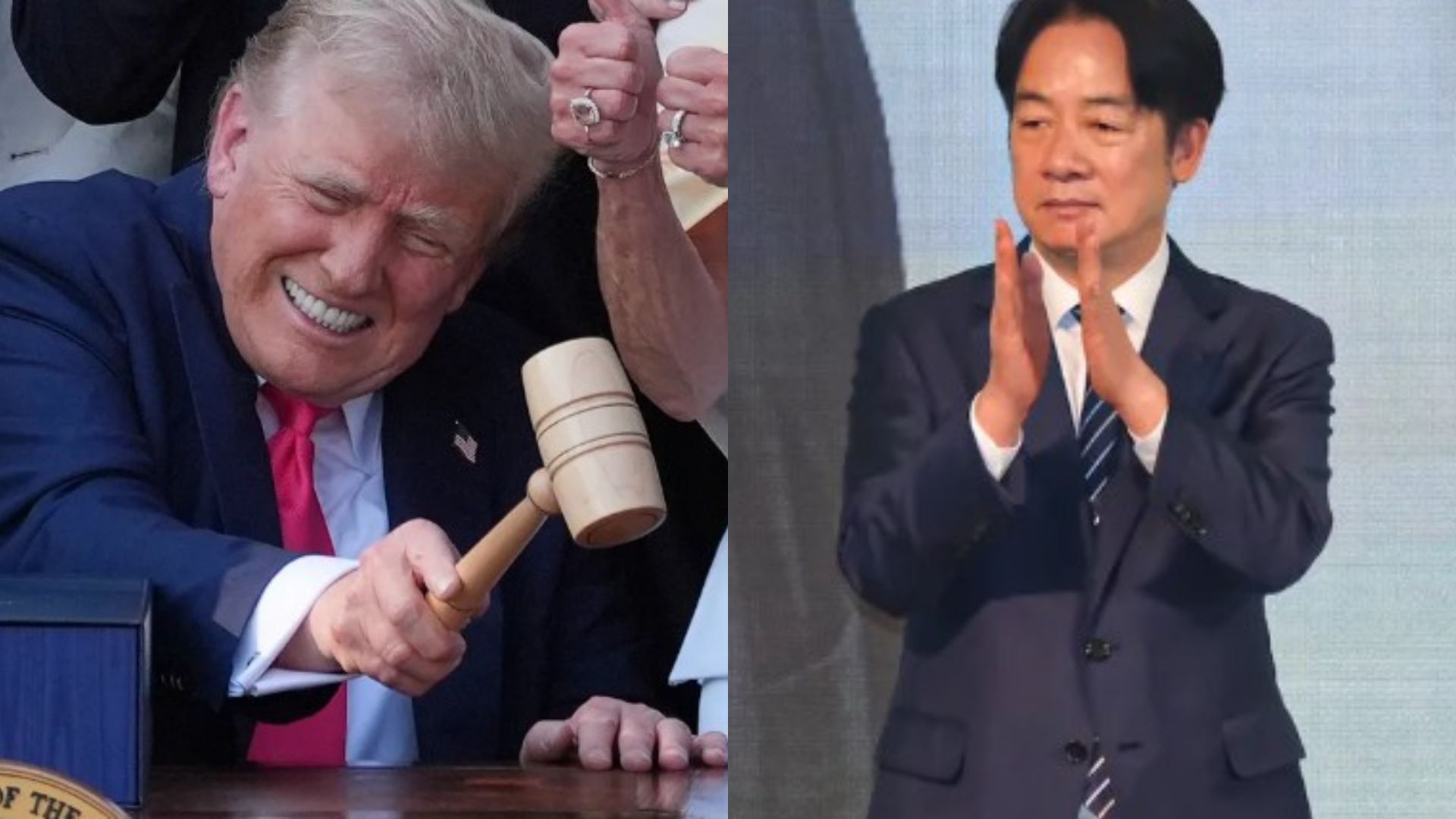美國總統川普的關稅政策、賴清德團結十講成為罷免不確定因素。（合成圖／美聯社、資料照）