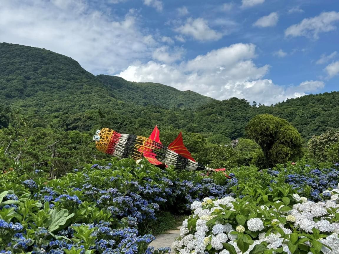 繡球花搭配裝置藝術供美不勝收。