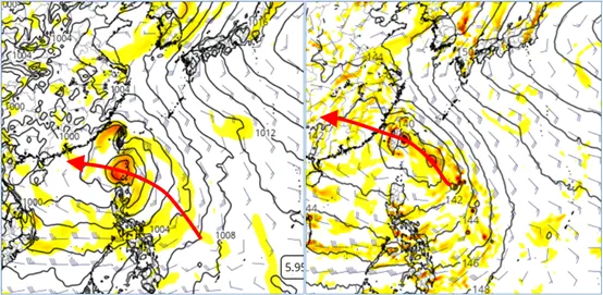 自週五(18日)起,南海至菲律賓東方海域的「季風低壓」將逐步北移,潛在的熱帶系統可能通過巴士海峽,距離台灣相當接近,甚至有部分數值模擬顯示恐「穿台」。(圖/取自氣象應用推廣基金會 老大洩天機)