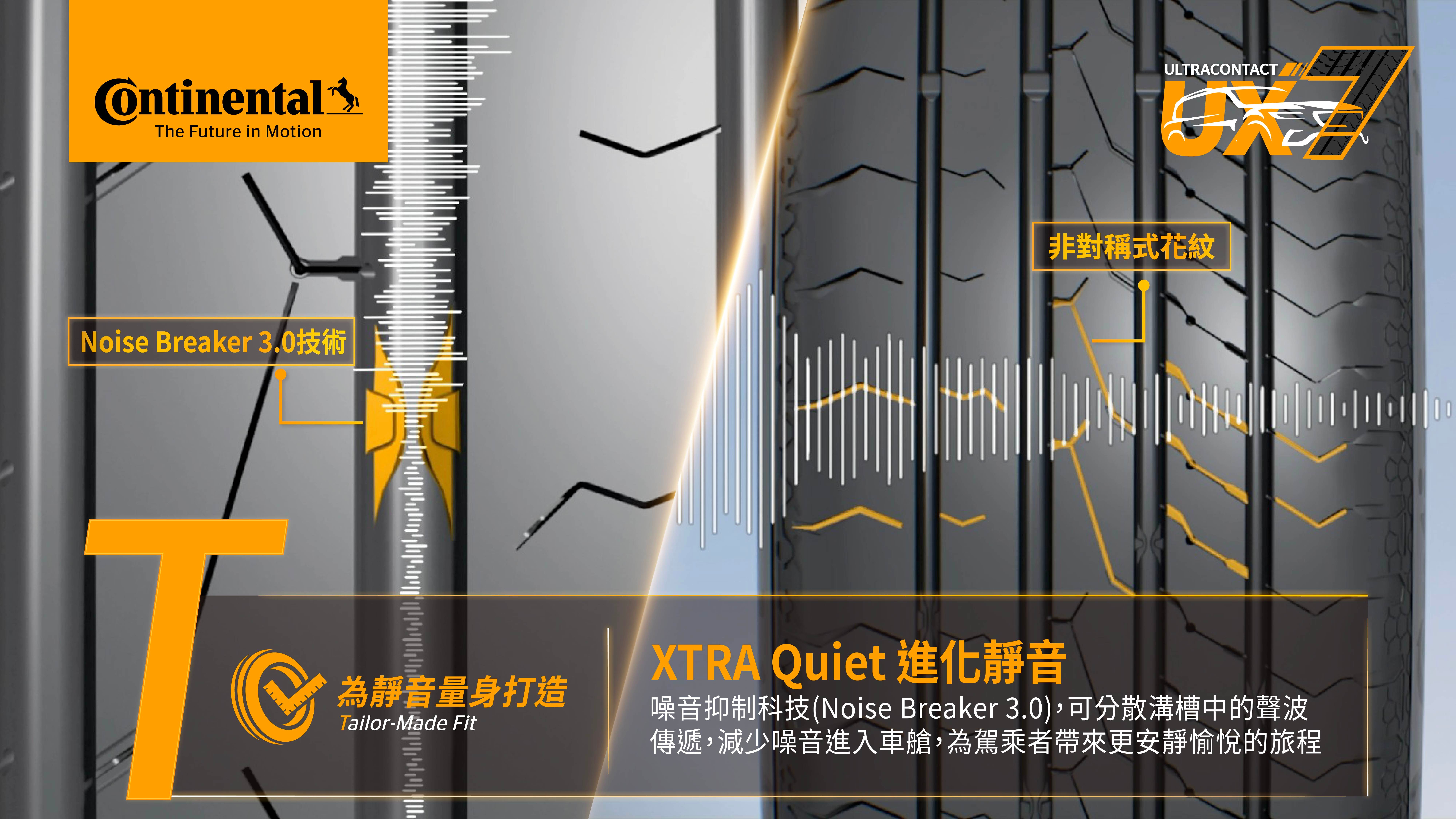 UX7 技術圖三【德國馬牌輪胎 UltraContact UX7】進化靜音-為靜音量身打造Noise Breaker 3.0