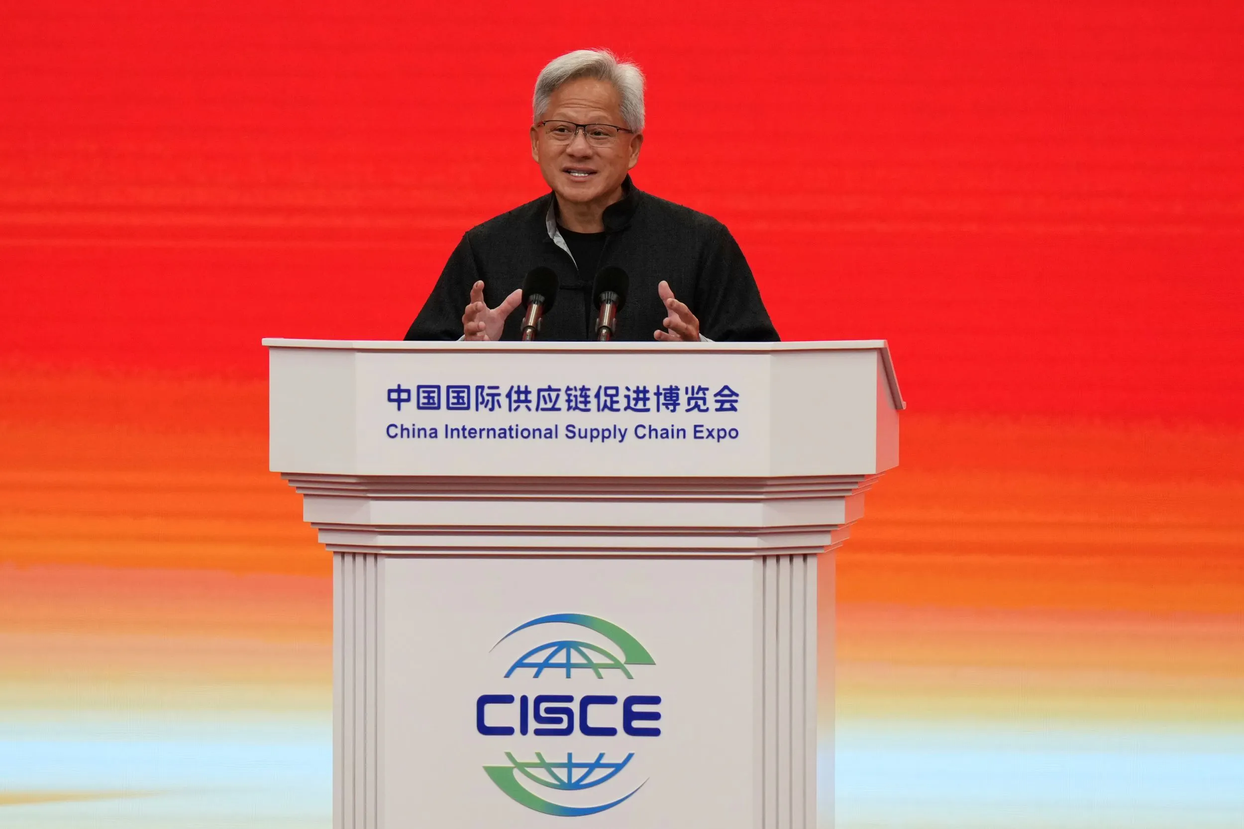 NVIDIA CEO ジェンスン・ファン、中国サプライチェーン促進博覧会に出席。(AP)