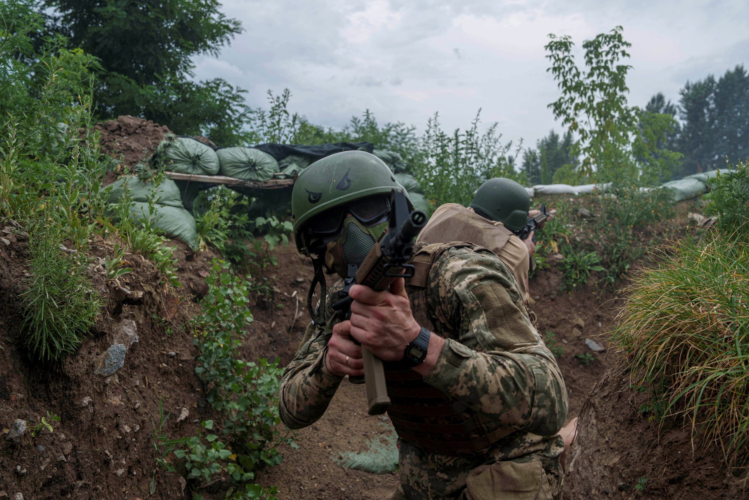 烏克蘭陸軍在首都基輔進行新兵入伍訓練。（美聯社）