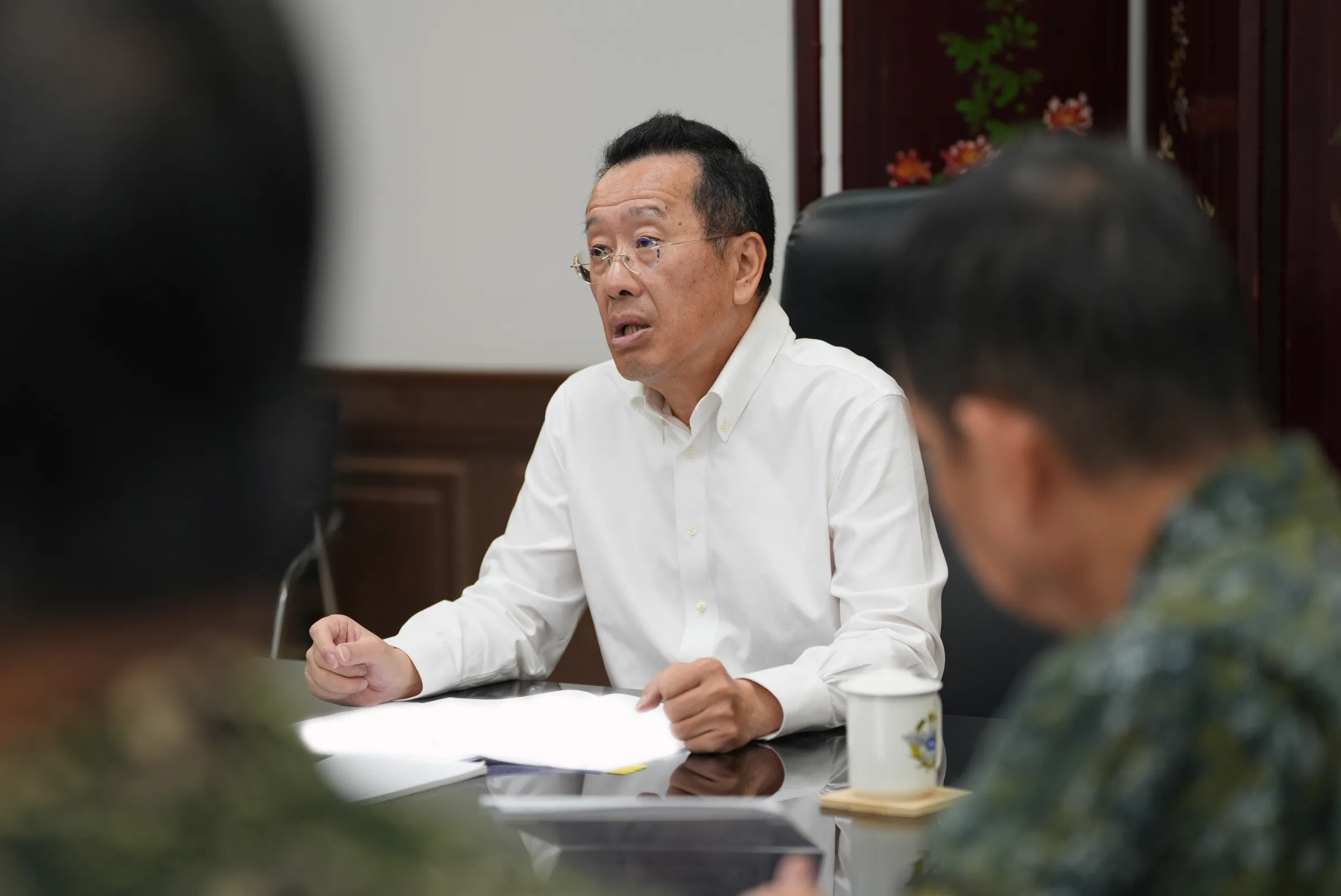 Defence Minister Gu Li-hsiung chairs a video conference on July 18 to formally announce the successful completion of live-force exercises in Han Kuang 41. (Provided by Ministry of National Defense)