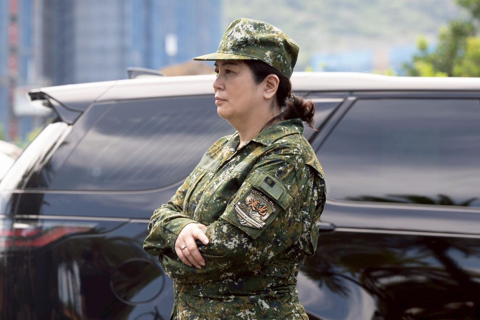 20250719-漢光41號演習，總統賴清德辦公室主任陳羿伶著軍服現身。（讀者提供）