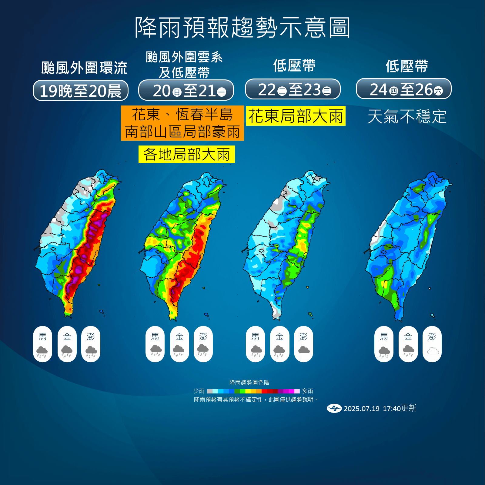 一周降雨預報。（圖／中央氣象署提供）