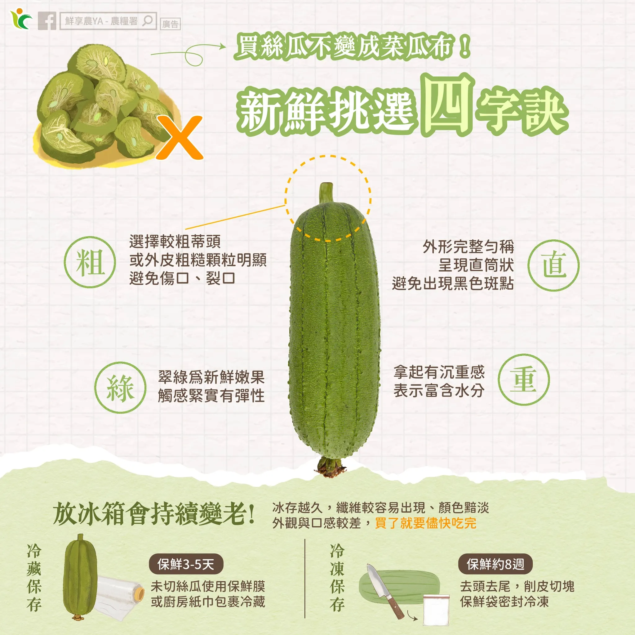 絲瓜保存、挑選撇步。（圖／取自農糧署臉書）