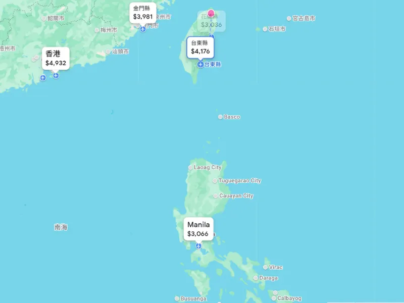 馬尼拉機票比飛台東便宜。（圖／截取自Google flight）