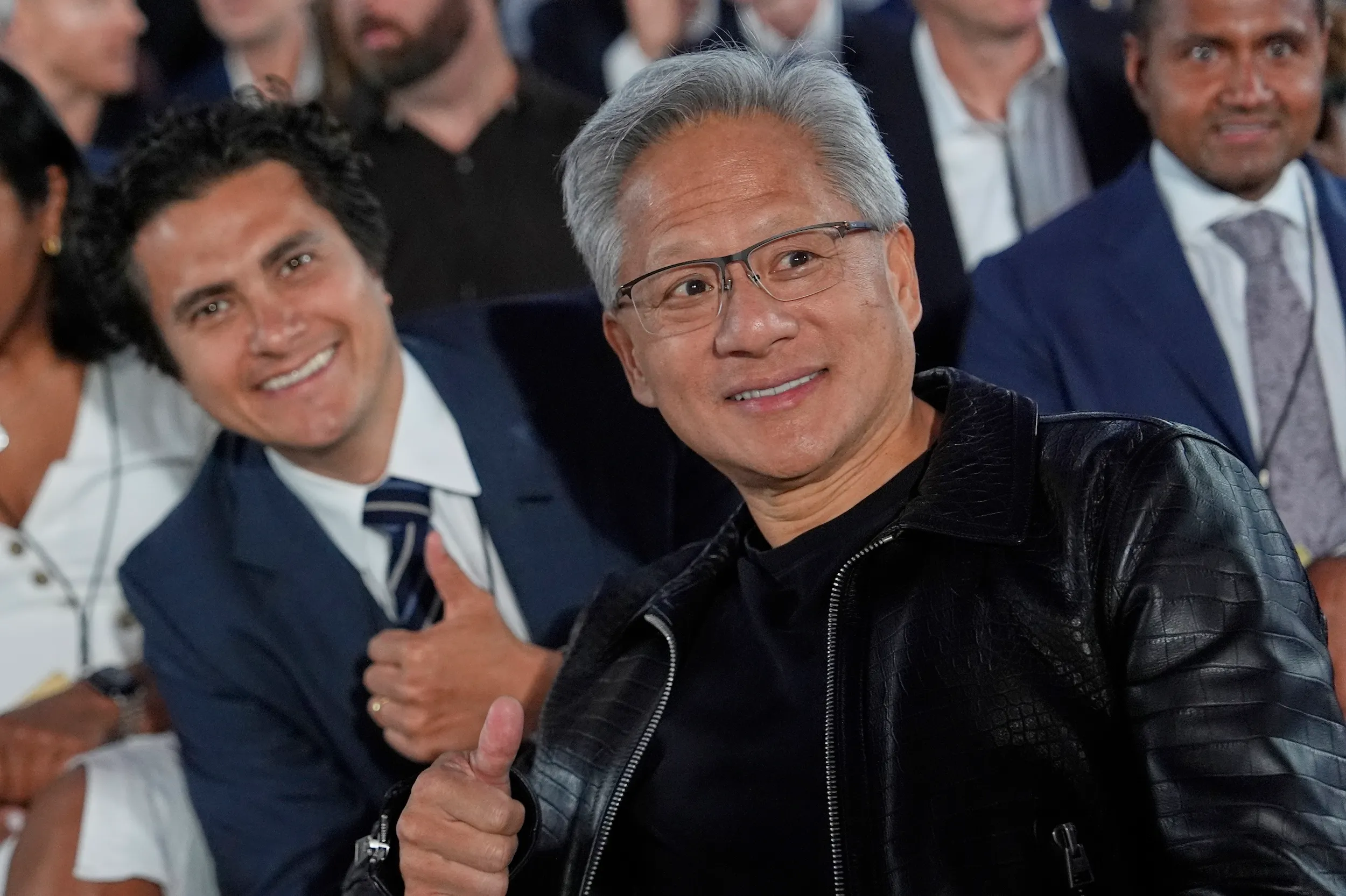 2025年7月23日、Nvidiaのジェン・スン・ファンCEOが米ワシントンで開催されたAIサミットに出席。（AP）