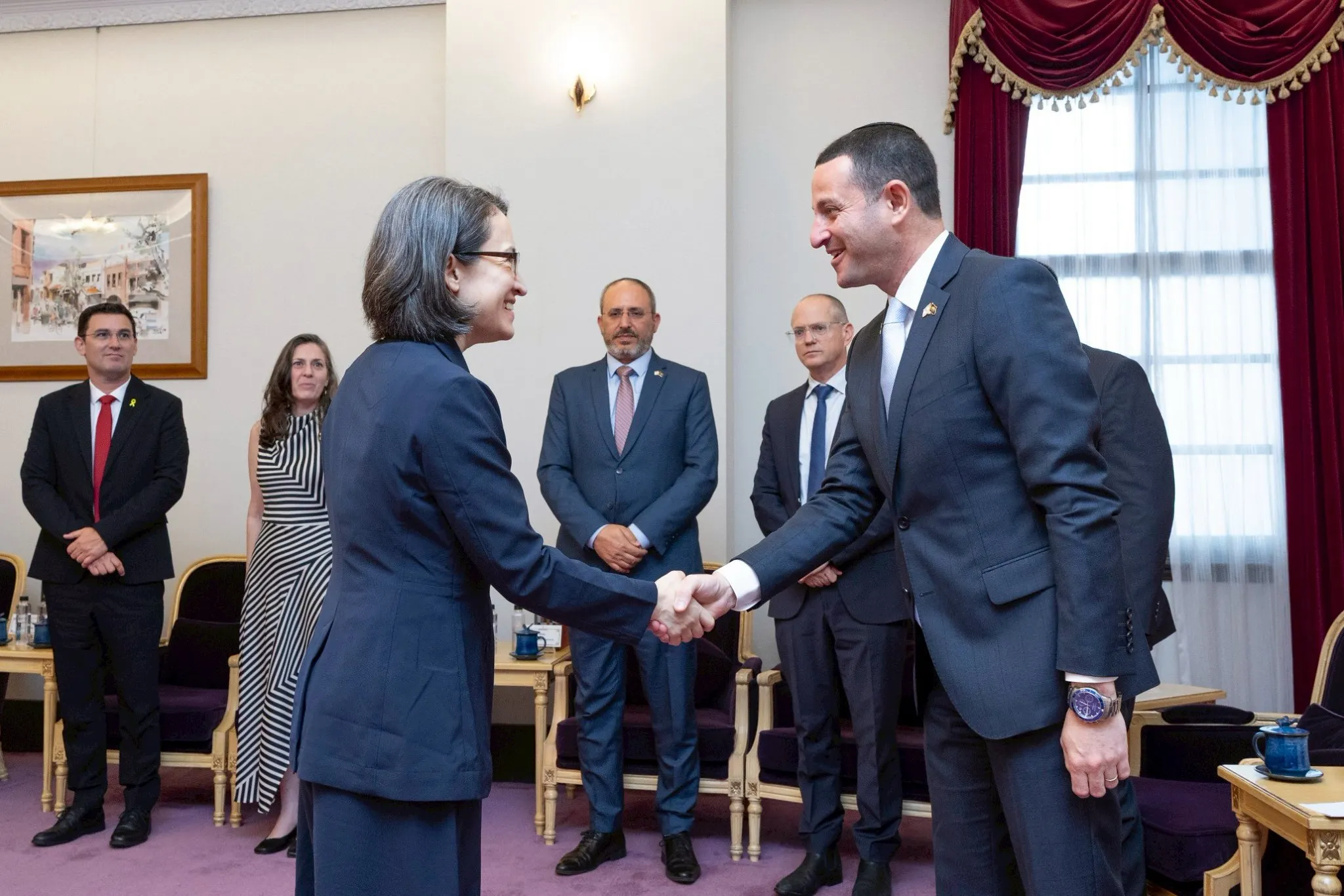 20250506-以色列執政聯盟、國會公共工程委員會主席暨外交國防委員會議員泰勒（Ohad Tal）率團訪台，期間晉見副總統蕭美琴。（總統府提供）