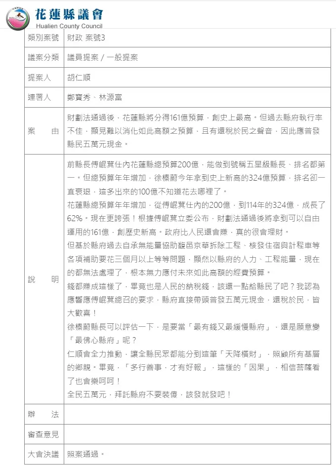 花蓮縣議會2025年2月27日資料。(圖/取自花蓮縣議會)