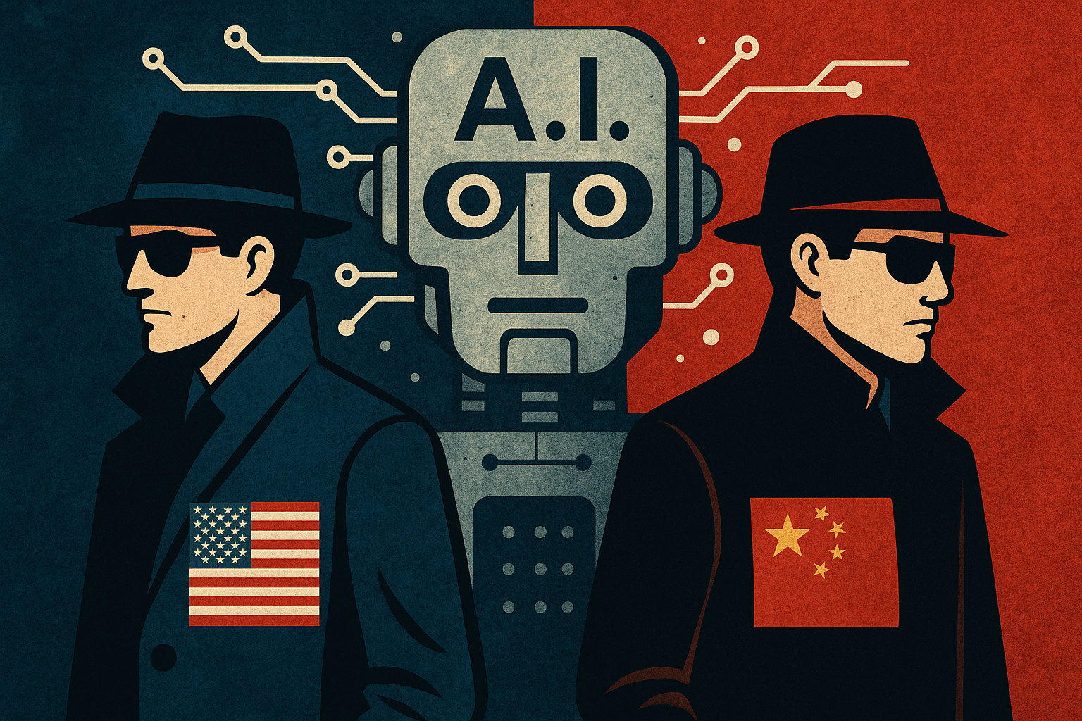 美國和中國正在加快部署AI在情報系統的應用。（由ChatGPT 繪製）