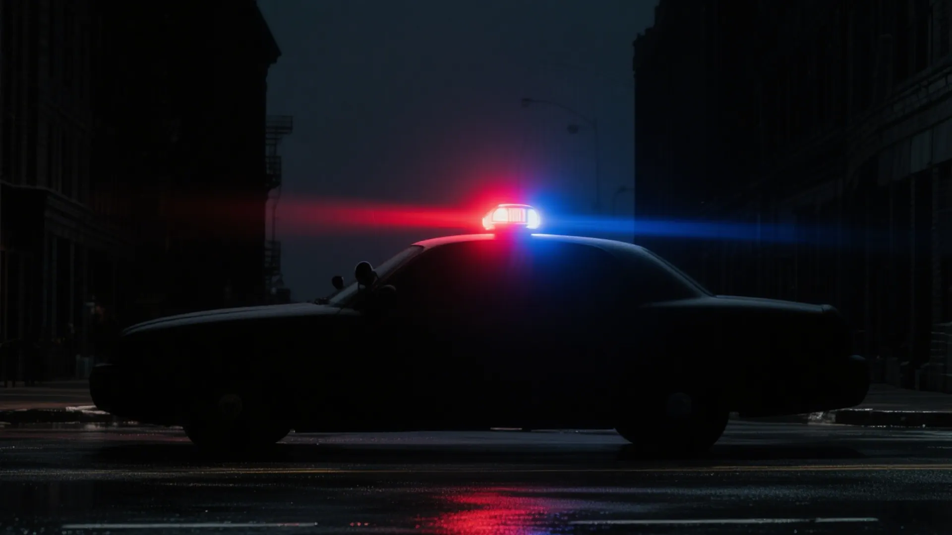 輪廓模糊、燈光閃爍像警車剪影。