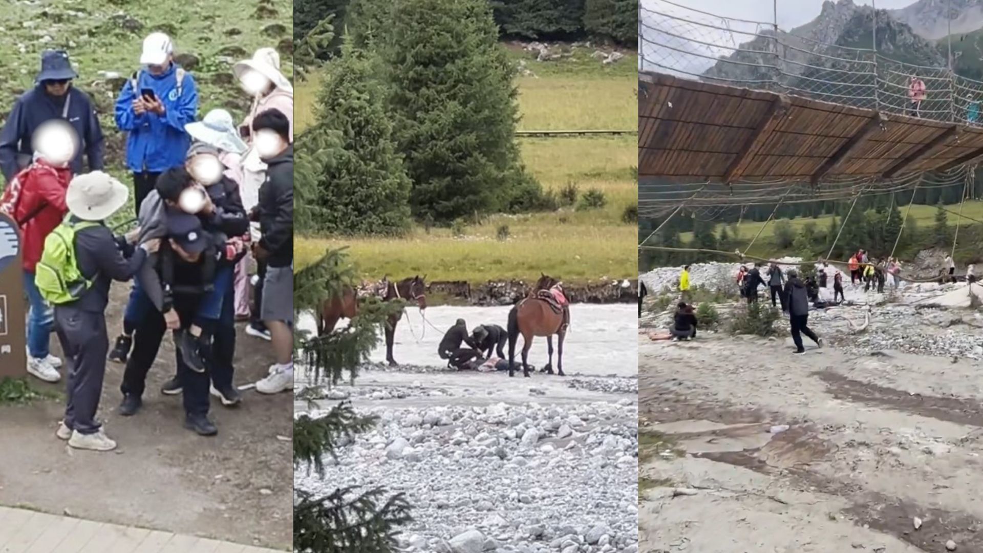 據現場遊客所述，將軍橋斷裂後現場一片混亂，更有數人遭到重摔。（圖／翻攝自X）