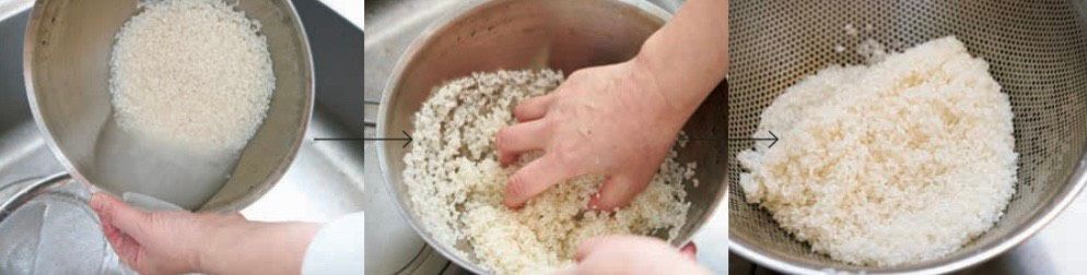 應避免在篩網中停留過長時間，僅需輕輕瀝乾即可，否則米粒會乾燥並裂開，導致煮熟後的米飯變得粘稠。（圖／遠流提供）