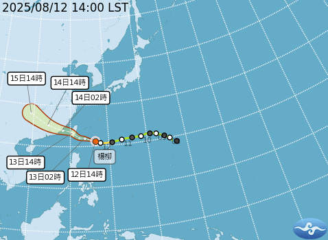 楊柳颱風最新路徑。（圖／取自氣象署）