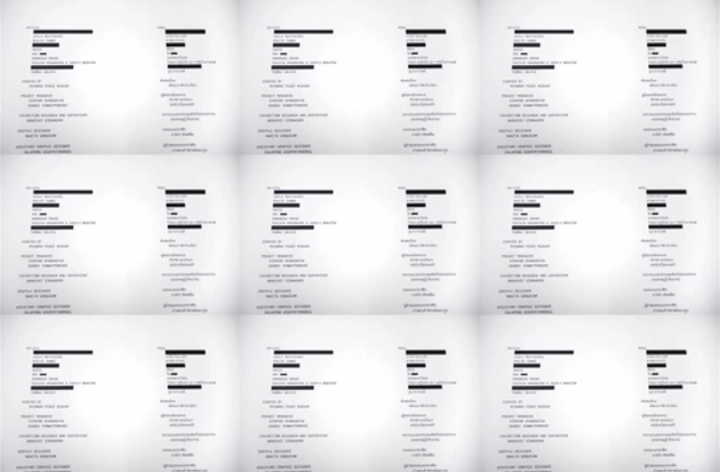 曼谷文化中心展出的一個名為「共謀星座：全球威權團結機制的視覺化」的畫展，將來自新疆、西藏等地的藝術家名字塗黑。（YT截圖）