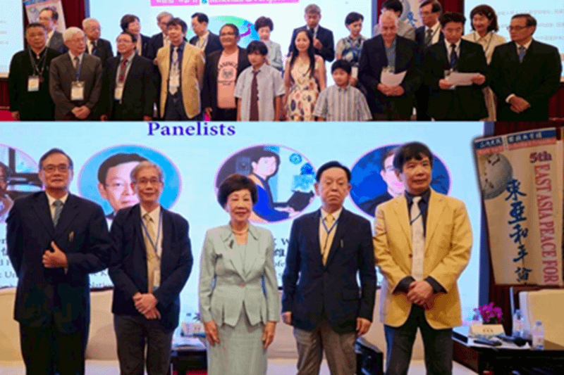 「東亞和平論壇」部分發表人（左起）：翁明賢、何思慎、呂秀蓮、崔春欽（韓國）、吳統雄。（作者提供）