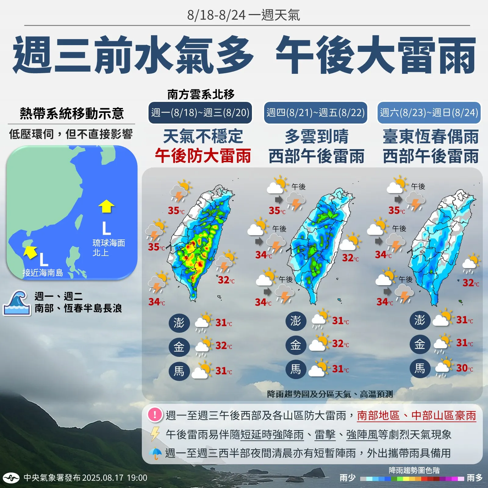 一周天氣預報。（圖／取自氣象署臉書專頁）