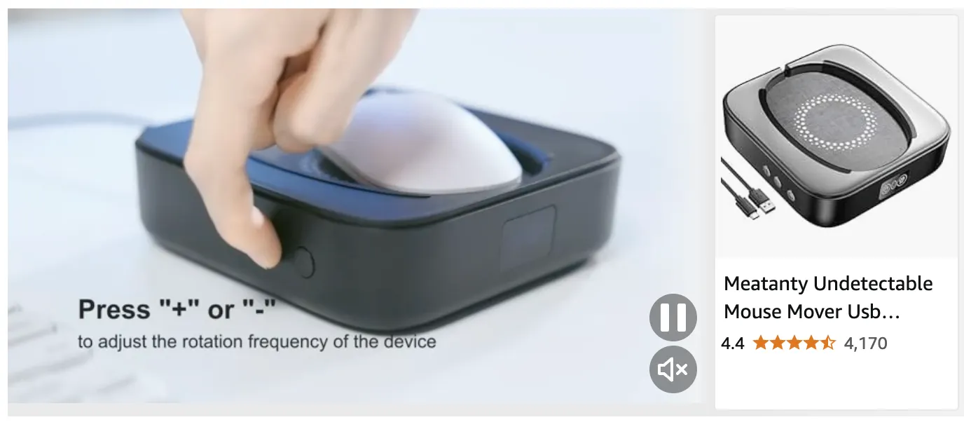 自動移動滑鼠的裝置「mouse jiggler」（滑鼠抖動器）。（擷取自亞馬遜）