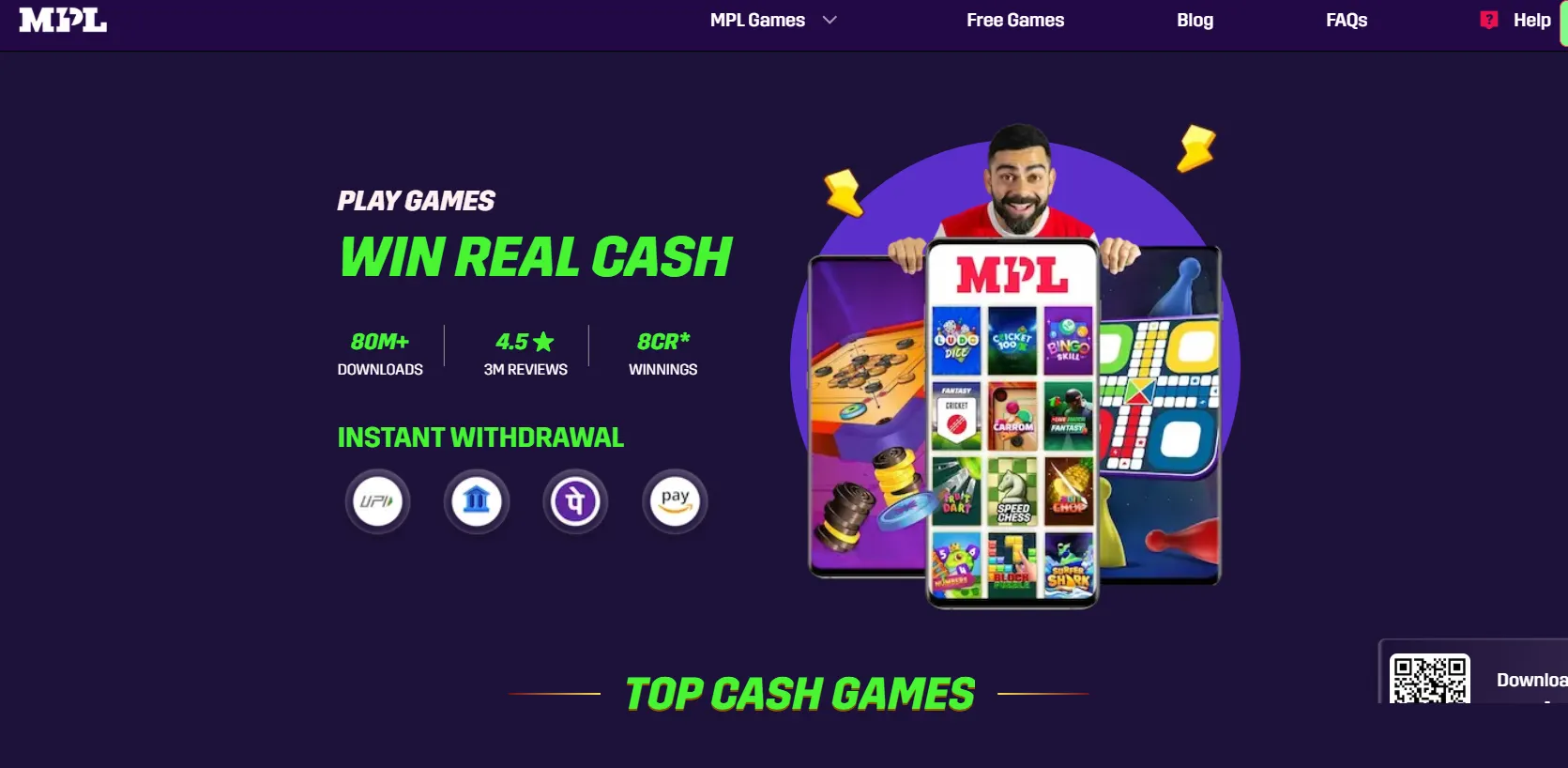 印度知名的線上博奕遊戲，主打能讓玩家贏取現金聞名。（翻攝自Mobile Premier League官網）