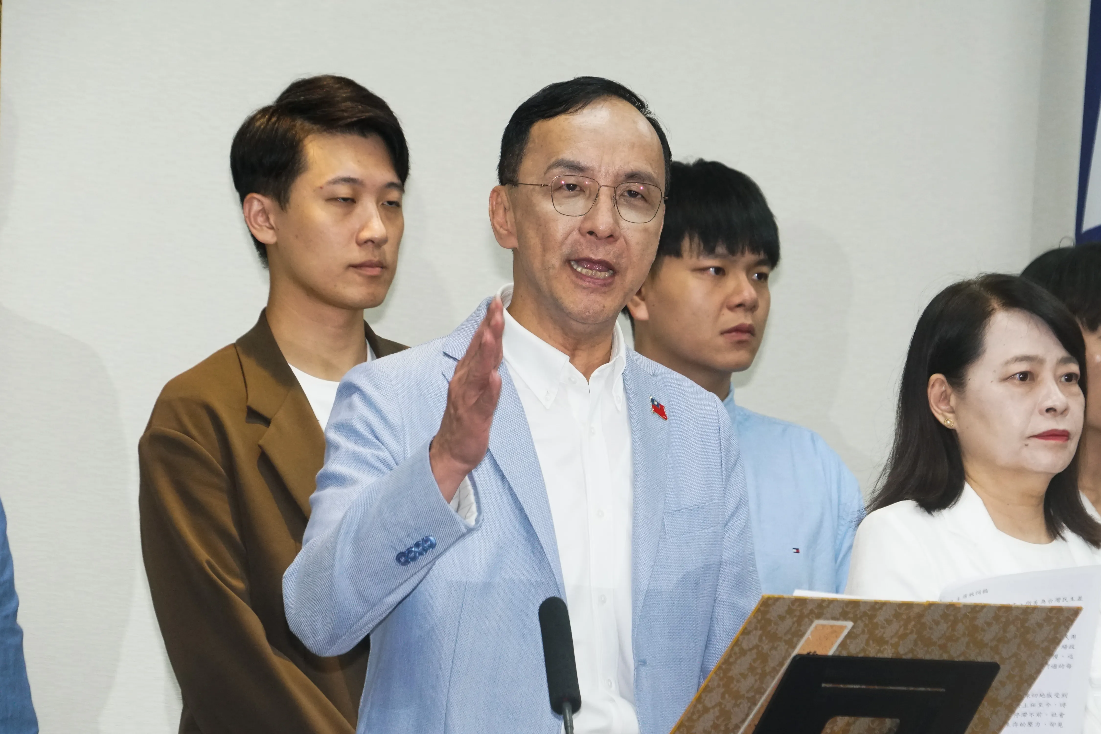 20250823-国民党主席朱立倫が823罷免失敗について声明を発表した。（蔡親傑撮影）